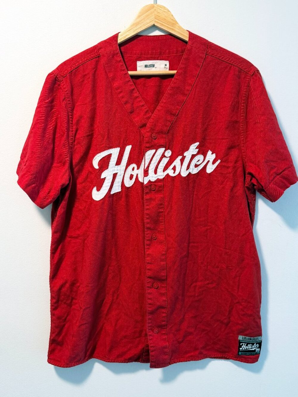 Baseball Jersey Shirt Red Embroidered Button Up Mens Size M